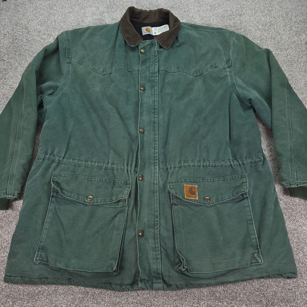 Vintage Carhartt Western Range CQ7194 Hunter Green Duck Canvas Chore Coat Men XL